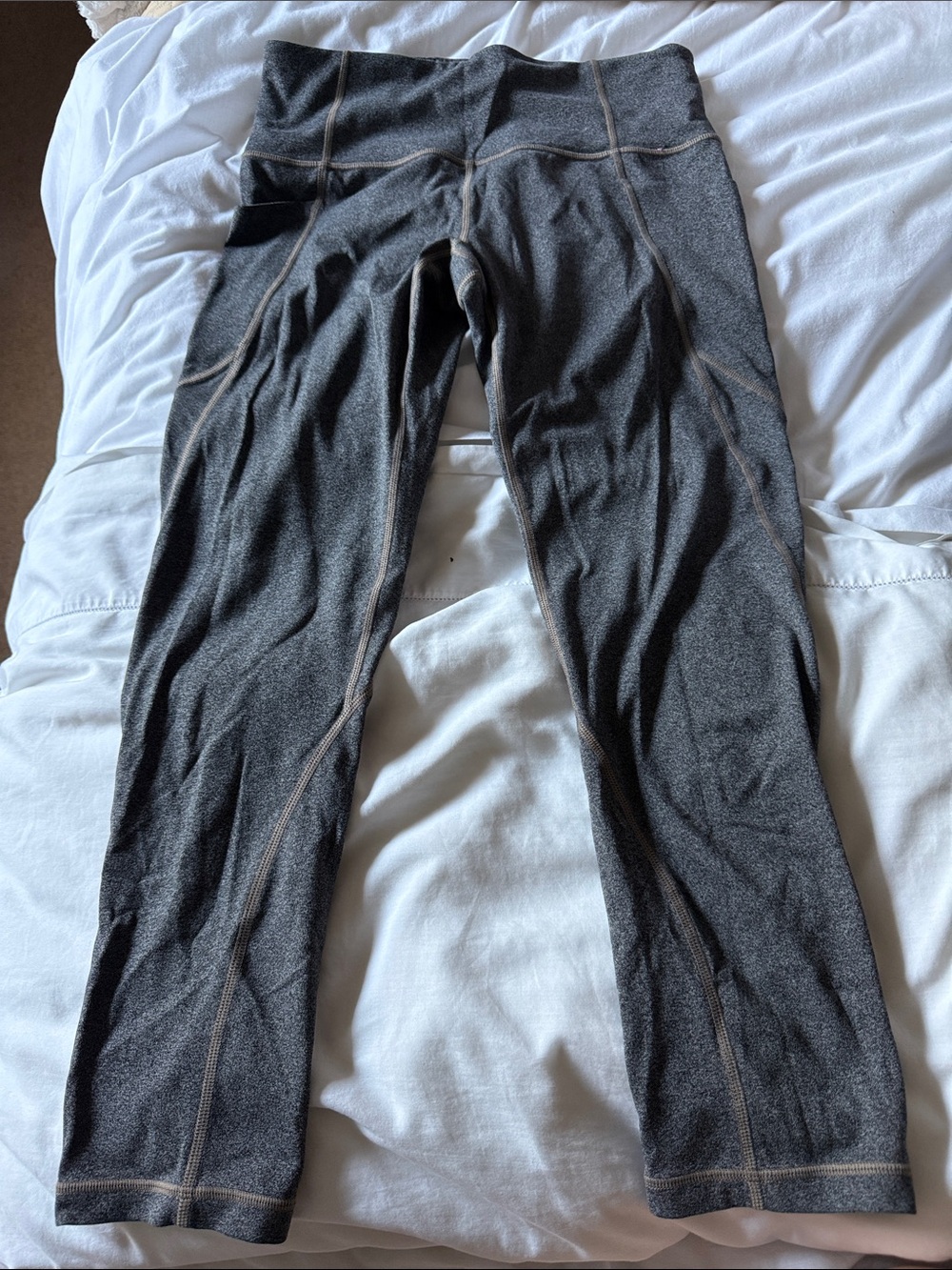Athleta Gray Leggings with Tan Contrast Stitching